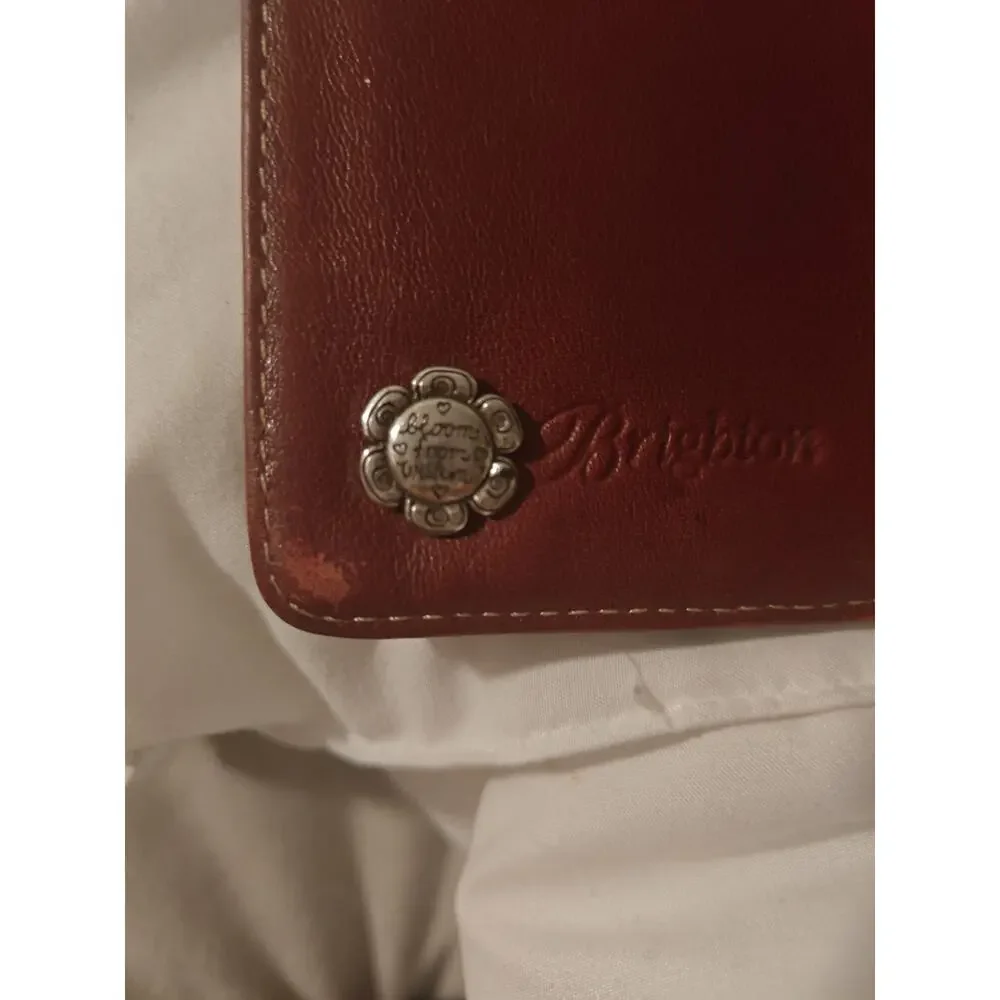 Brighton Black Vintage Leather Heart Stitch Checkbook with Deep Cherry Interior
